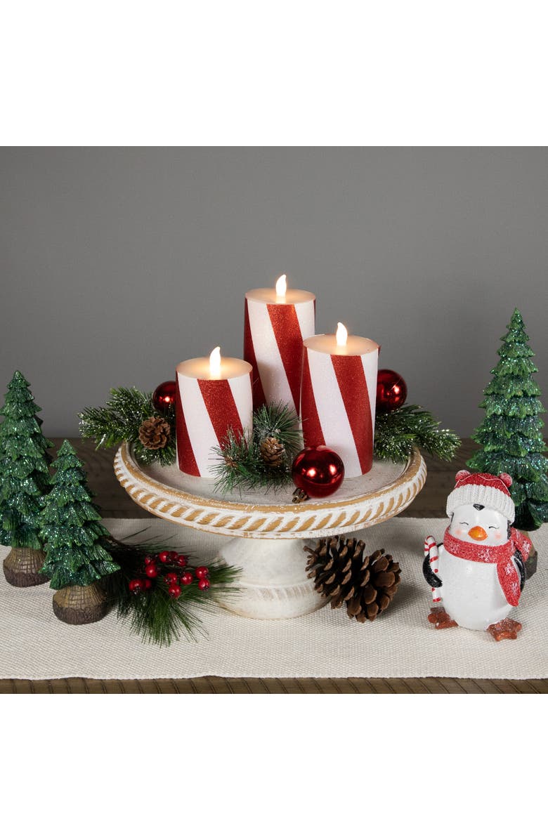 Northlight LED Flameless Flickering Candy Cane Wax Pillar Christmas Candles - 6" - Set of 3, Alternate, color, Red