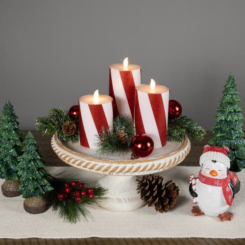 Northlight Led Flameless Flickering Candy Cane Wax Pillar Christmas Candles In Red