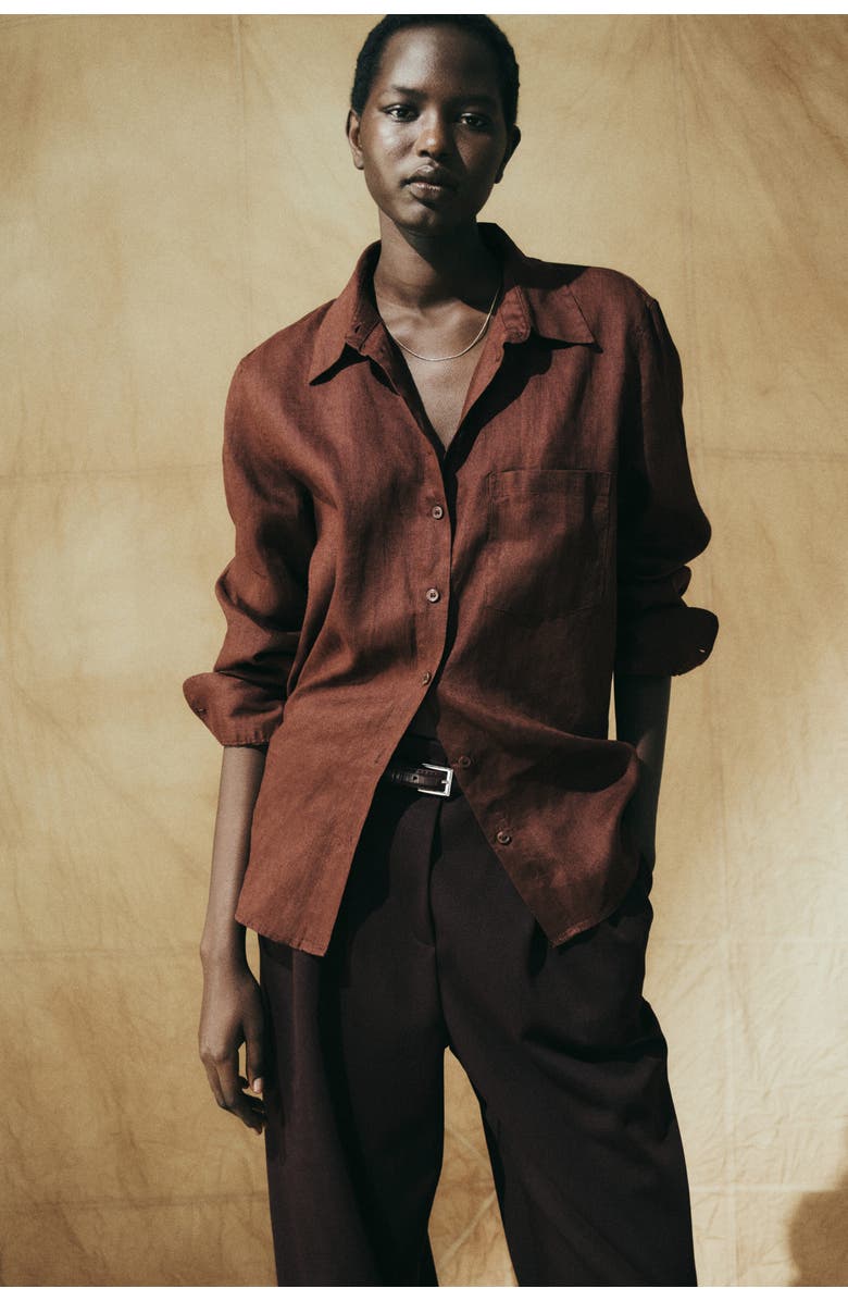 H&M Linen Shirt, Alternate, color, Dark Brown