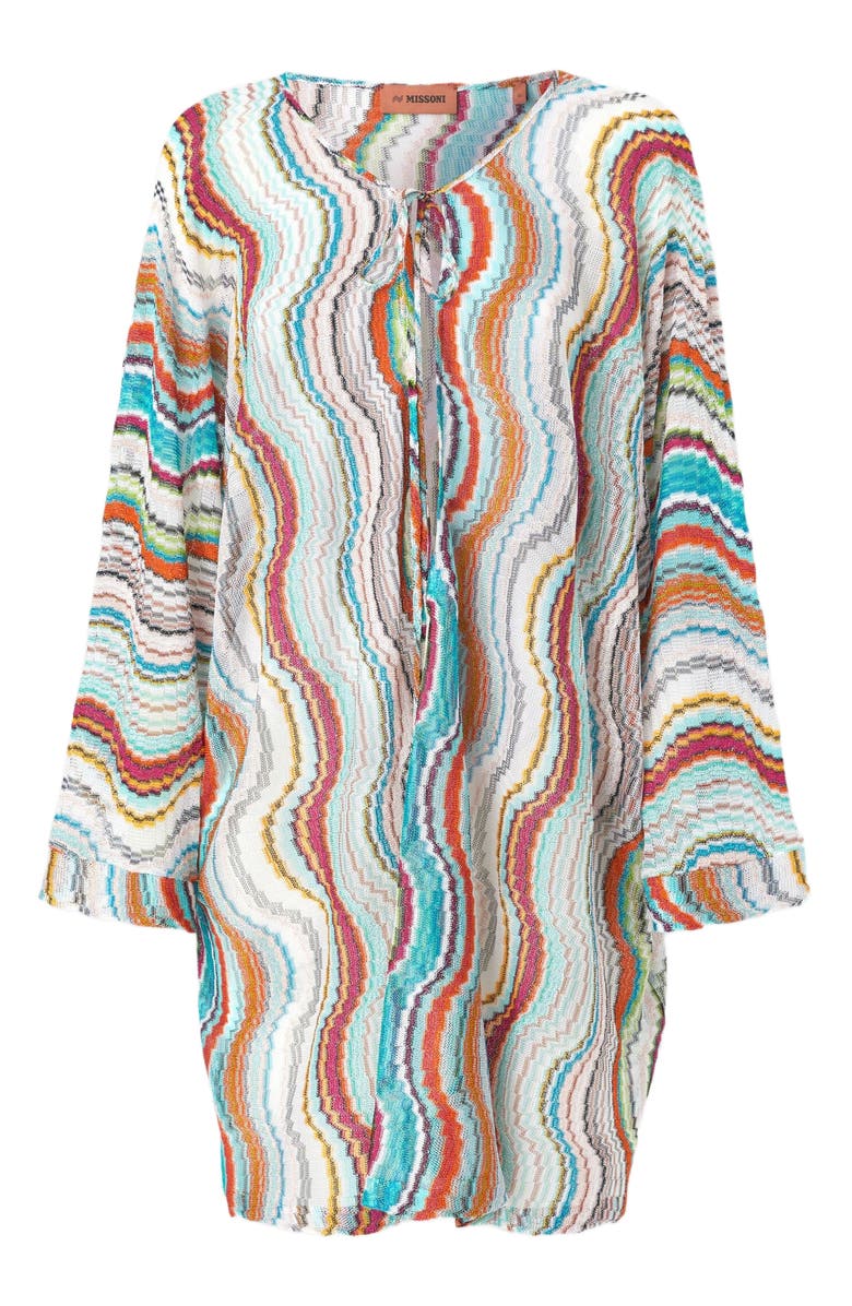 Missoni Long-sleeved Cover-up Kaftan With Lamé Wave Motif, Alternate, color, Multicoloured