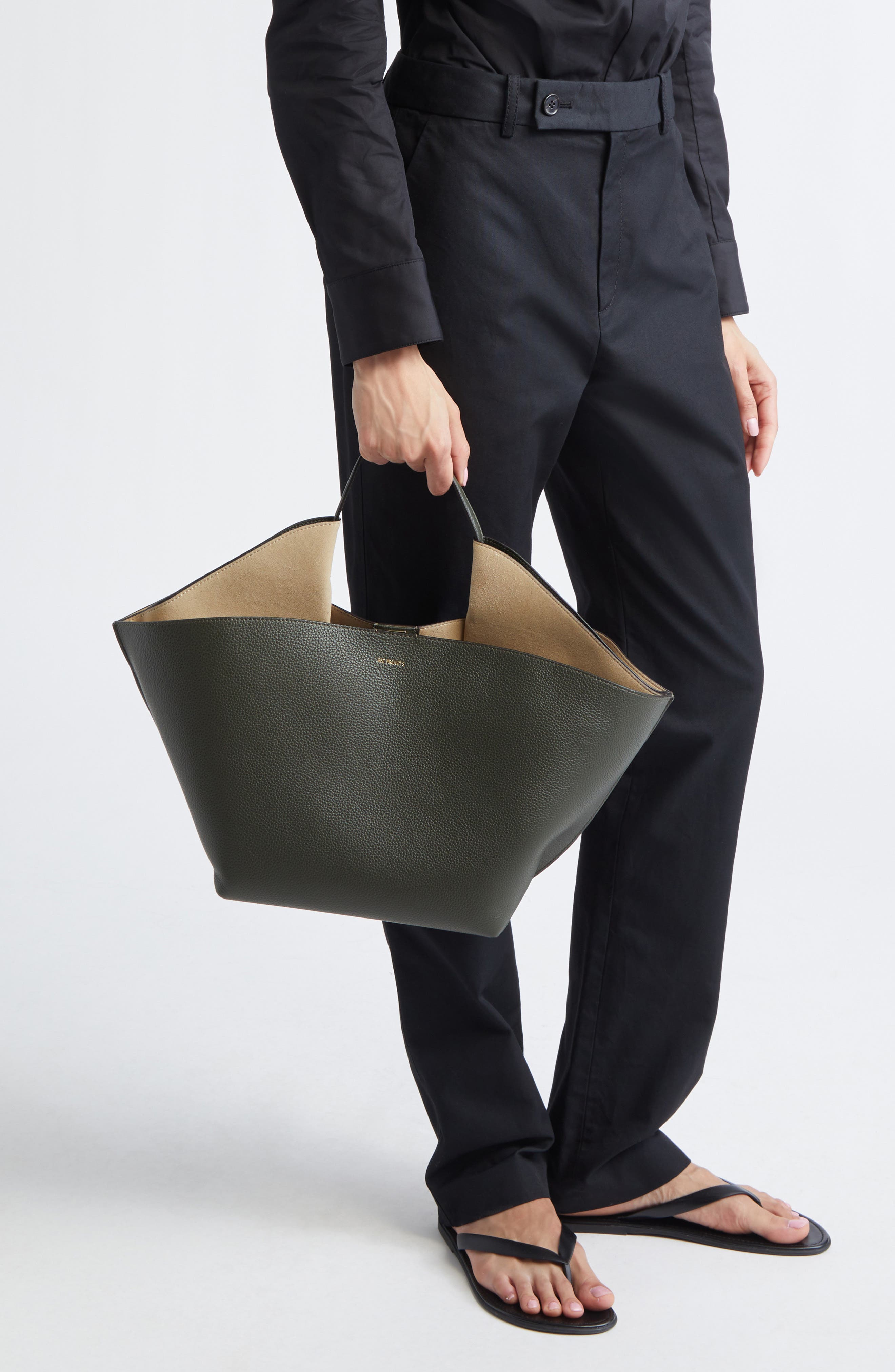 Medium Anne East/West Leather Tote, Alternate, color, DEEP MOSS