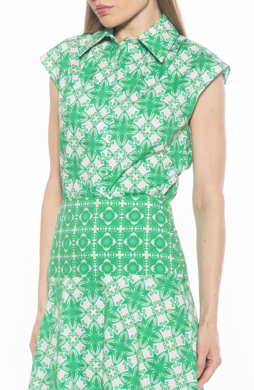 Alexia Admor Juniper Button-up Shirt In Green Geo