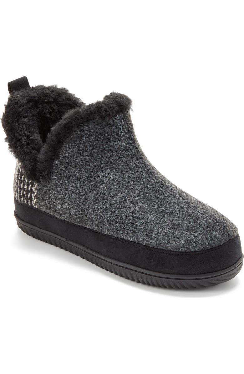 DEARFOAMS Felted and Plaid Boot Slipper, Main, color, Black