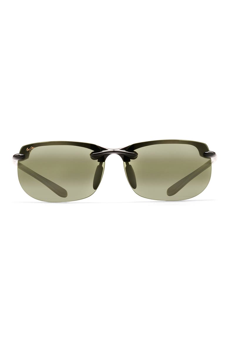 Banyans 70mm Polarized Rectangle Sunglasses, Main, color, GLOSS BLACK / HT LENS