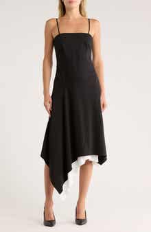 Helmut Lang Asymmetric Scarf Hem Virgin Wool Dress