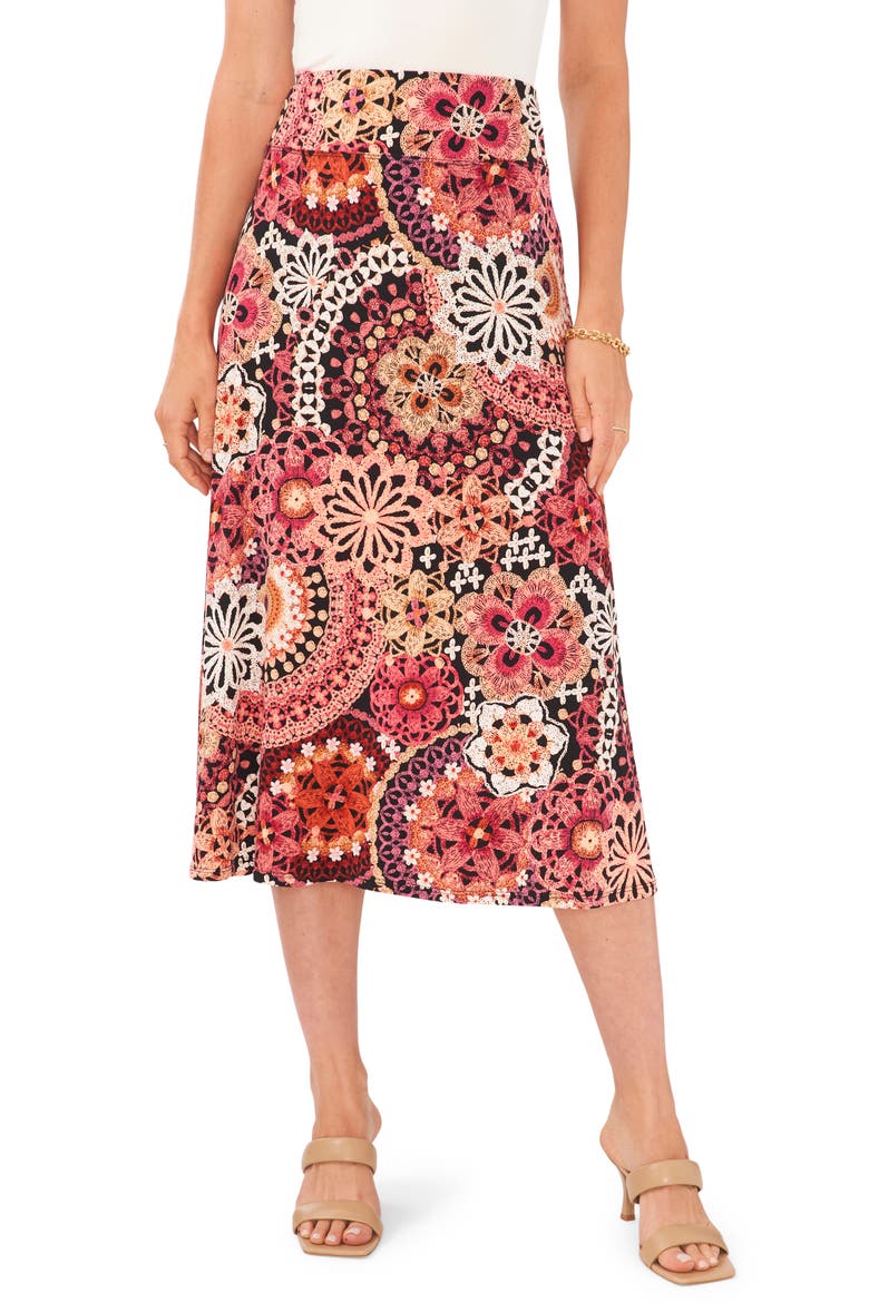 Floral Midi Skirt, Main, color, BLACK/ BERRY/ MAUVE