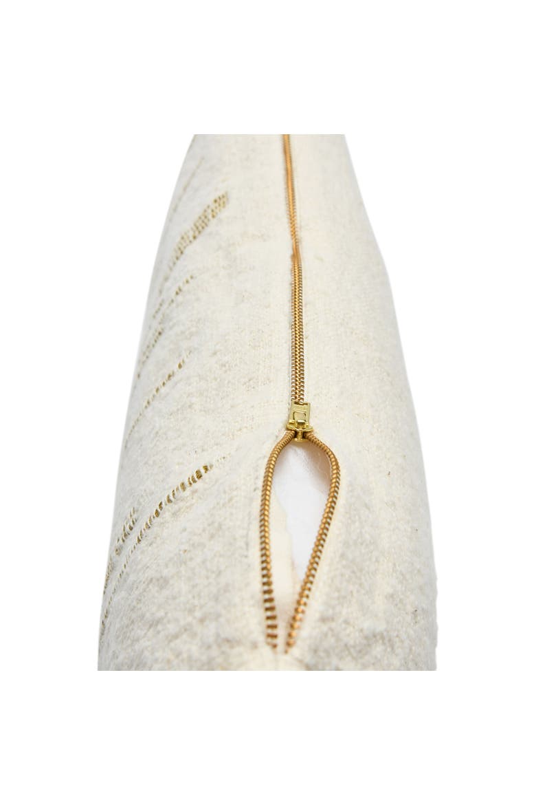 Woven Cotton Slub Lumbar Pillow with Gold Metallic Thread Embroidery, Alternate, color, Cream