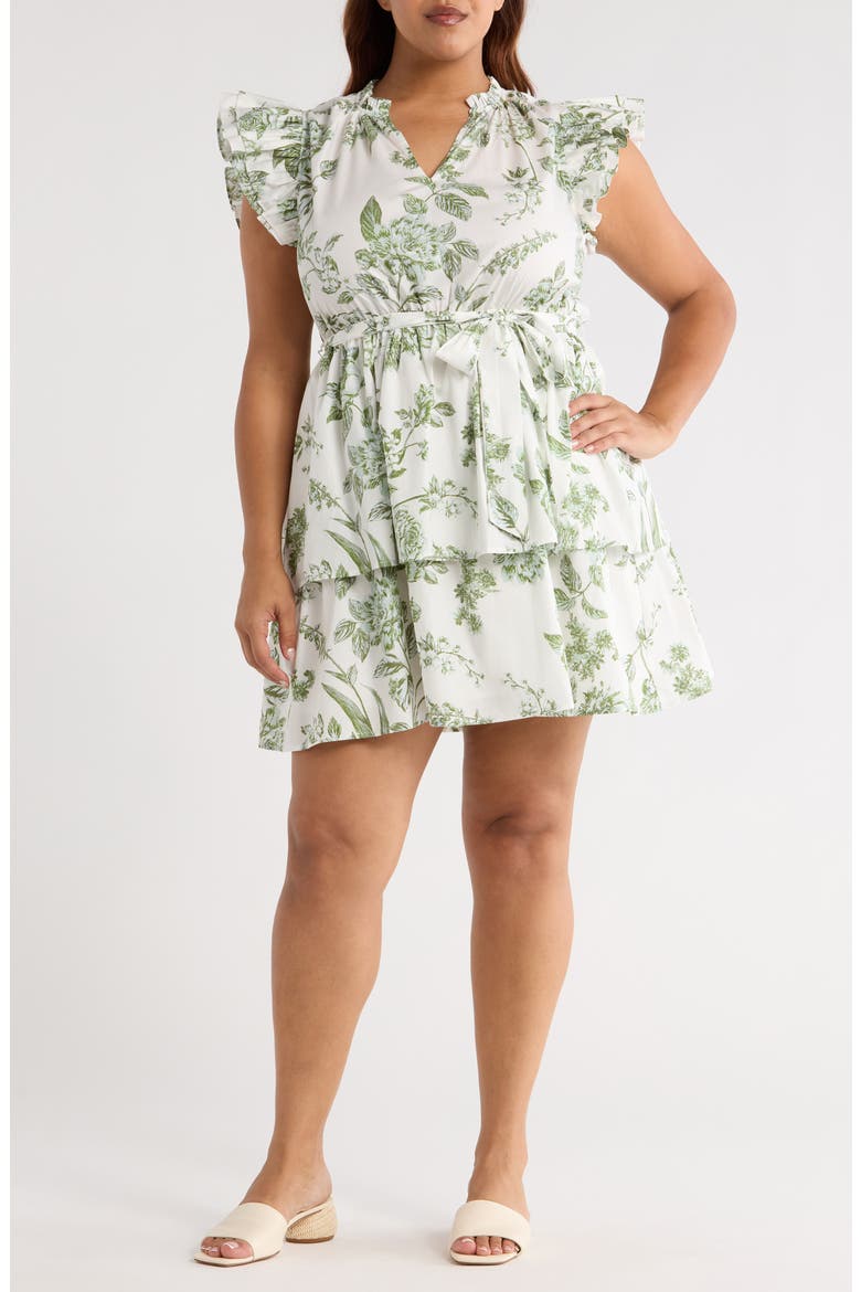 Bria Floral Tiered Dress, Main, color, WHITE/ OLIVE GREEN