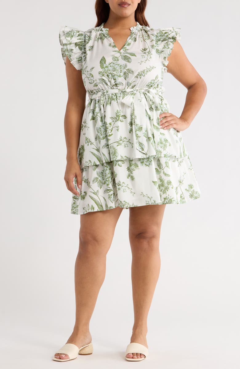 SUGARLIPS Bria Floral Tiered Dress, Main, color, White/ Olive Green