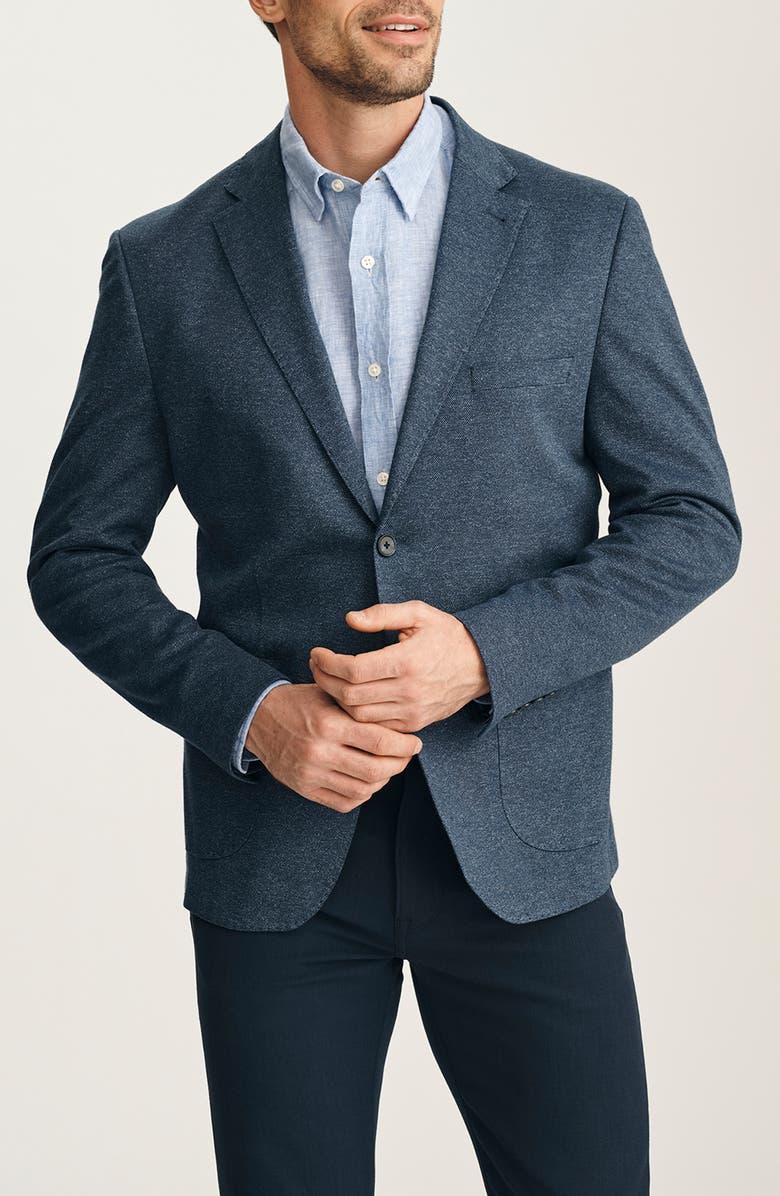 34 Heritage Matteo Slim Fit Navy Mélange Cotton & Linen Piqué Sport Coat, Main, color, Navy