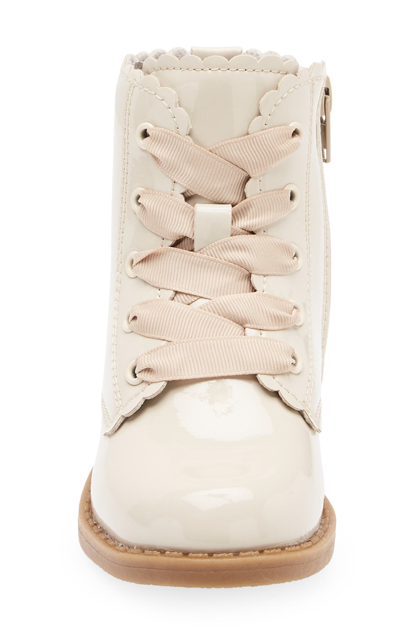 L'AMOUR Kids' Josephine Scallop Lace-Up Bootie, Alternate, color, Patent Cream