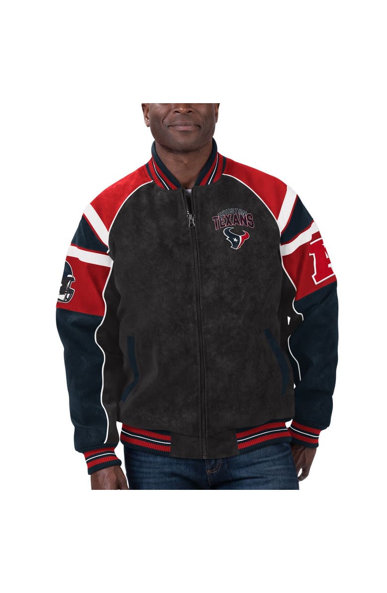 G-III SPORTS BY CARL BANKS Men's G-III Sports by Carl Banks  Black Houston Texans Faux Suede Raglan Full-Zip Varsity Jacket, Alternate, color, 