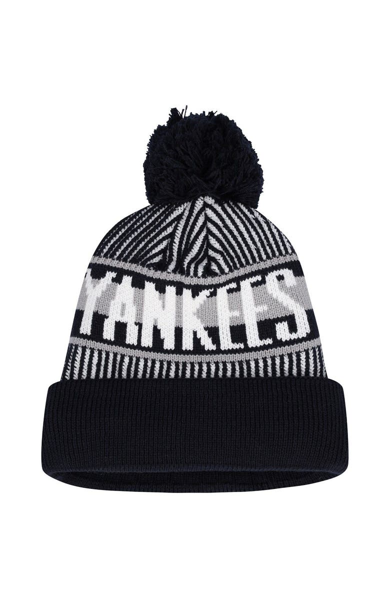 New Era Youth New Era Navy New York Yankees Striped Cuffed Knit Hat with Pom, Alternate, color, 