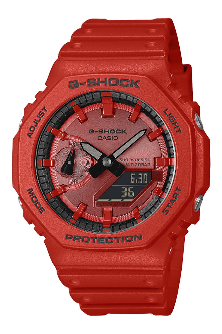 5600 Series GA2100RRB-4A Ana-Digi Resin Strap Watch, 48.5mm x 45.4mm, Main, color, RED