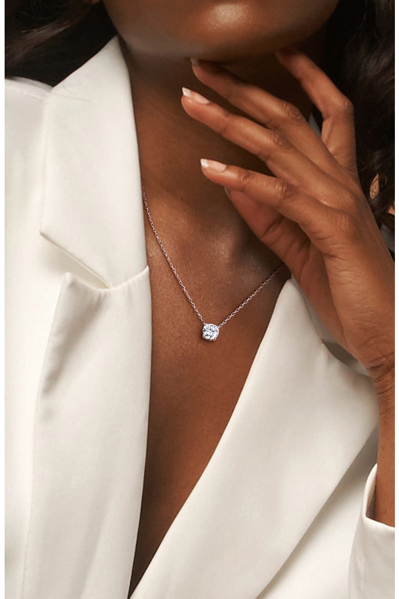 Lab Grown Moissanite Solitaire Necklace, Alternate, color, WHITE