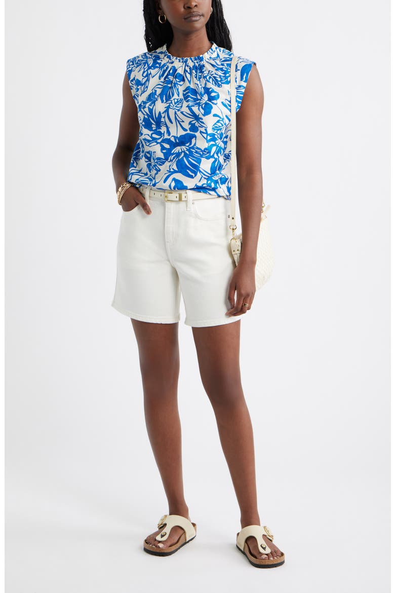 Floral Print Ruffle Trim Cotton Top, Alternate, color, IVORY- BLUE ELLIE BLOSSOM