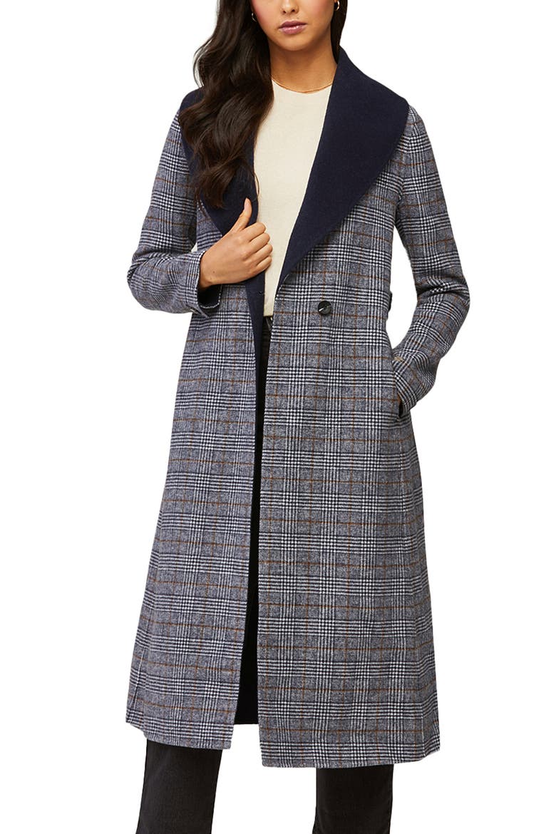 Eleonore Plaid Wool Blend Coat, Alternate, color, INDIGO