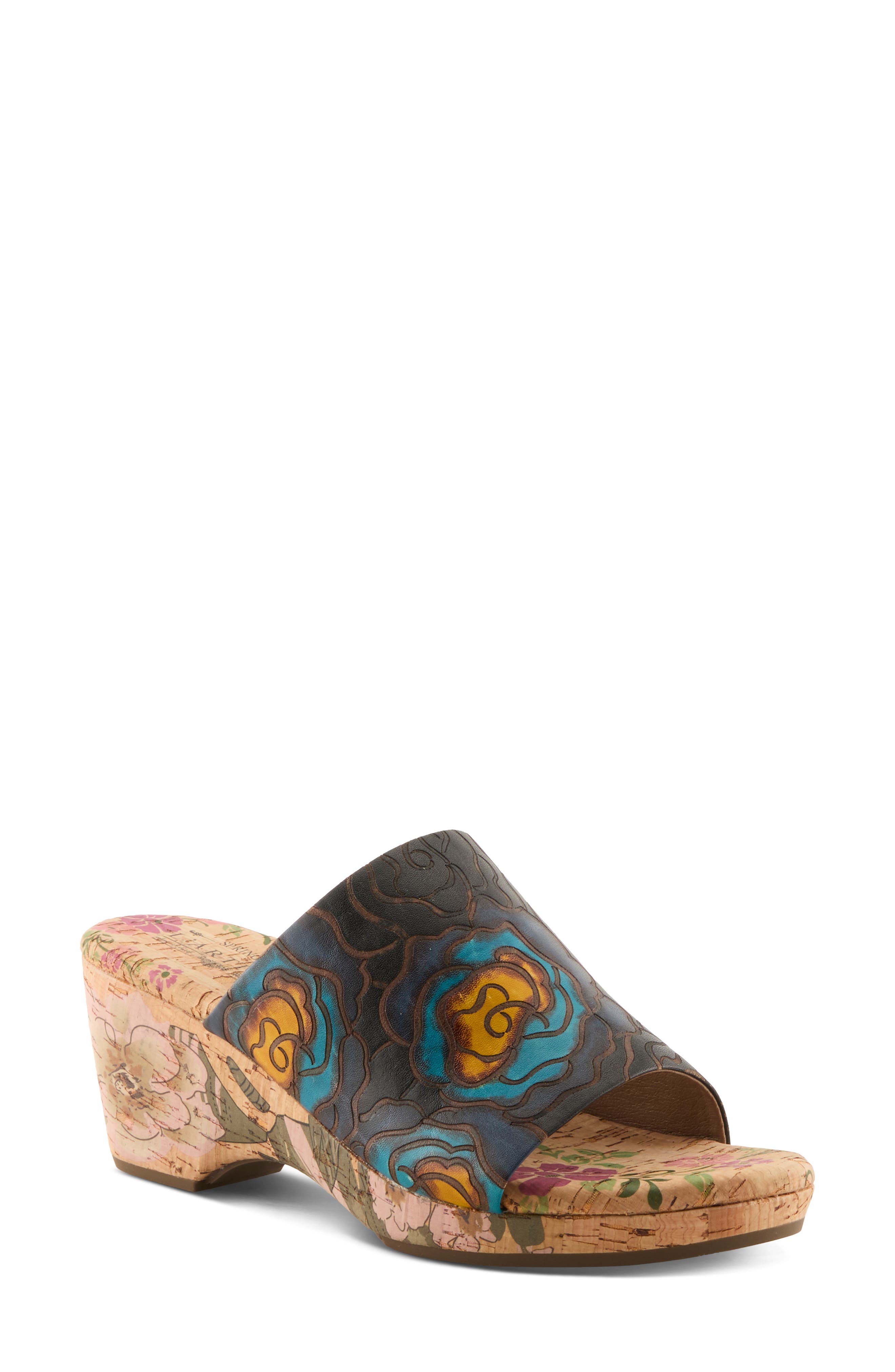 L'Artiste by Spring Step Niceneasy Platform Slide Sandal, Main, color, Black Multi