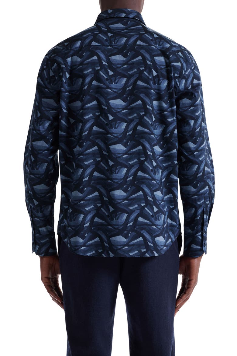 Julian Shaped Fit Abstract Wave Print Stretch Cotton Button-Up Shirt, Alternate, color, NAVY