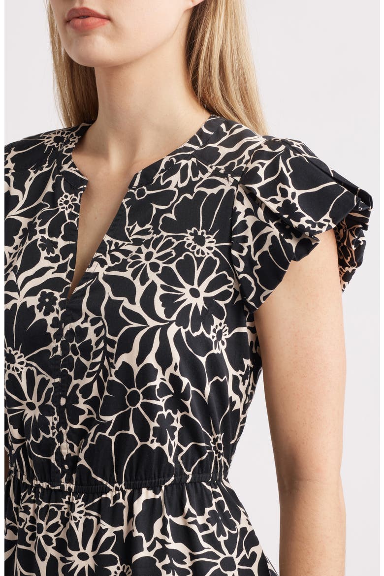 Floral Cotton Blend Dress, Alternate, color, BLACK OFF WHITE