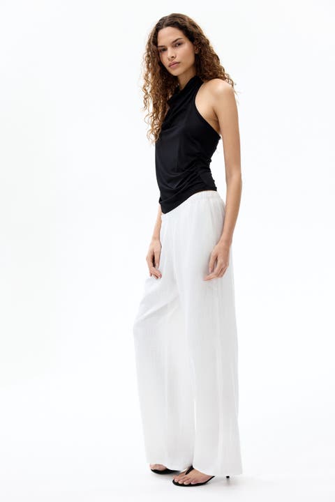 Wide Linen-blend Trousers