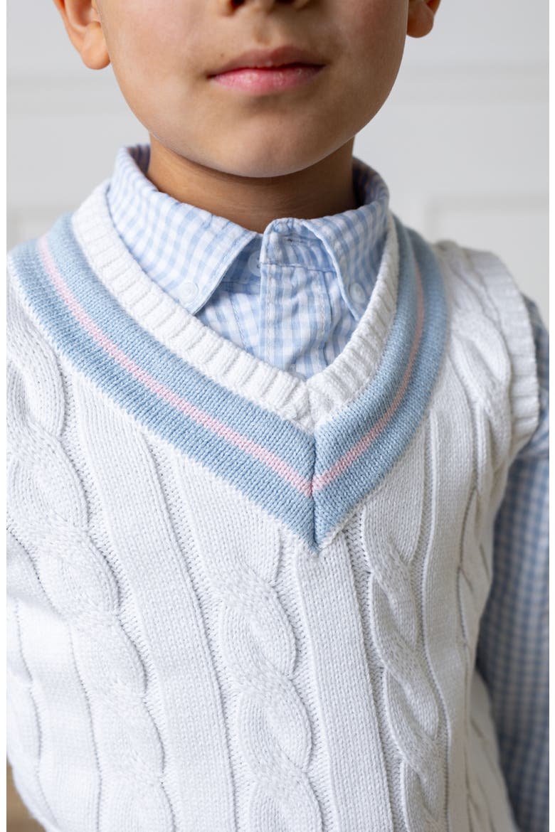 Boys' Organic Cricket Sweater Vest, Kids, Alternate, color, White with Blue and Pink