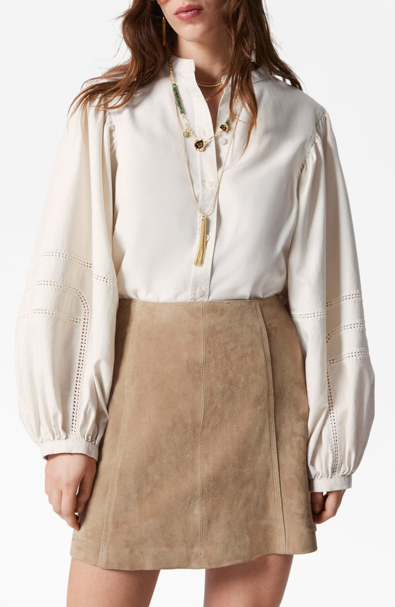 & Other Stories Embroidered Detail Long Sleeve Button-Up Shirt, Main, color, White Dusty Light