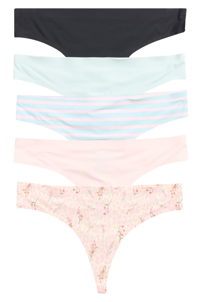 Sandra Assorted Thong - Pack of 5, Main, color, ZEST FLORAL/SANDCASTLE/BLACK