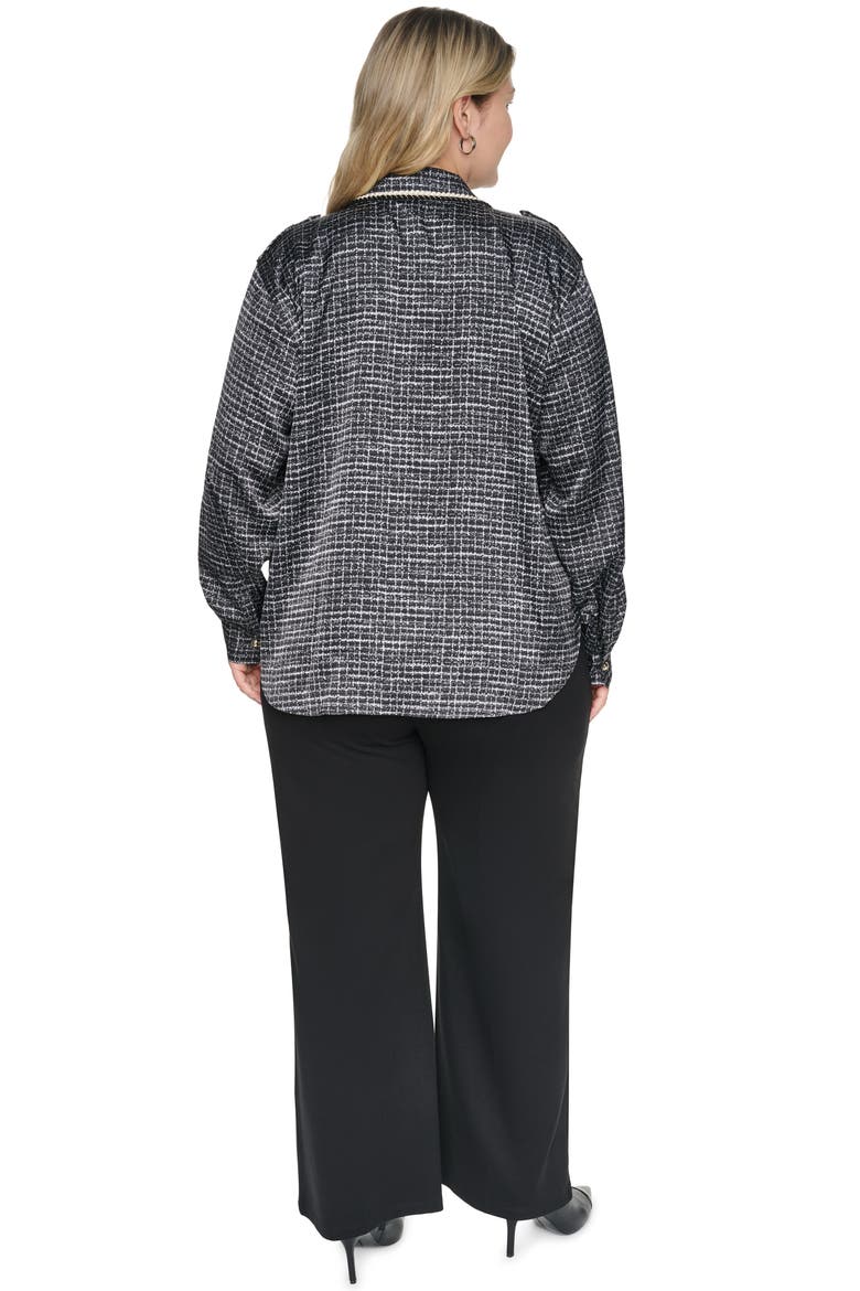 Tweed Print Button-Up Shirt, Alternate, color, BLACK/ SOFT WHITE MULTI