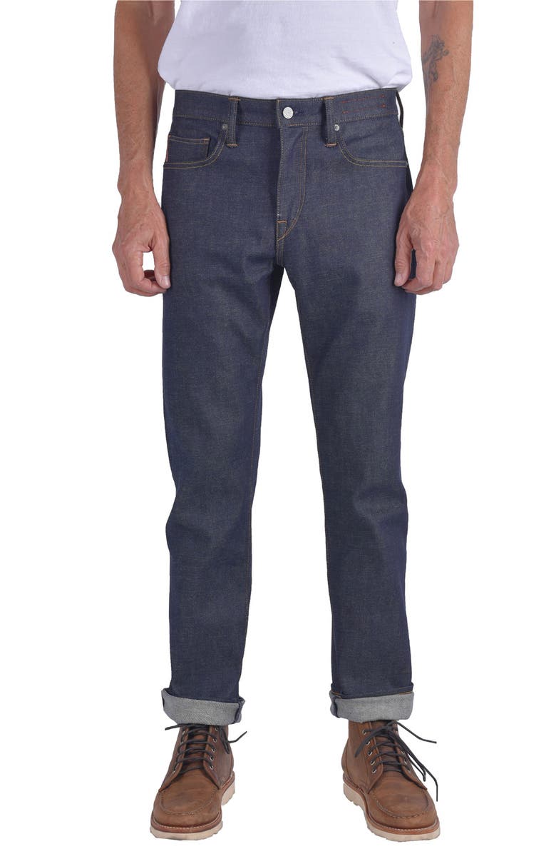 HIROSHI KATO The Hammer Straight Leg 14-Ounce Stretch Selvedge Baggy Jeans, Main, color, Indigo Raw