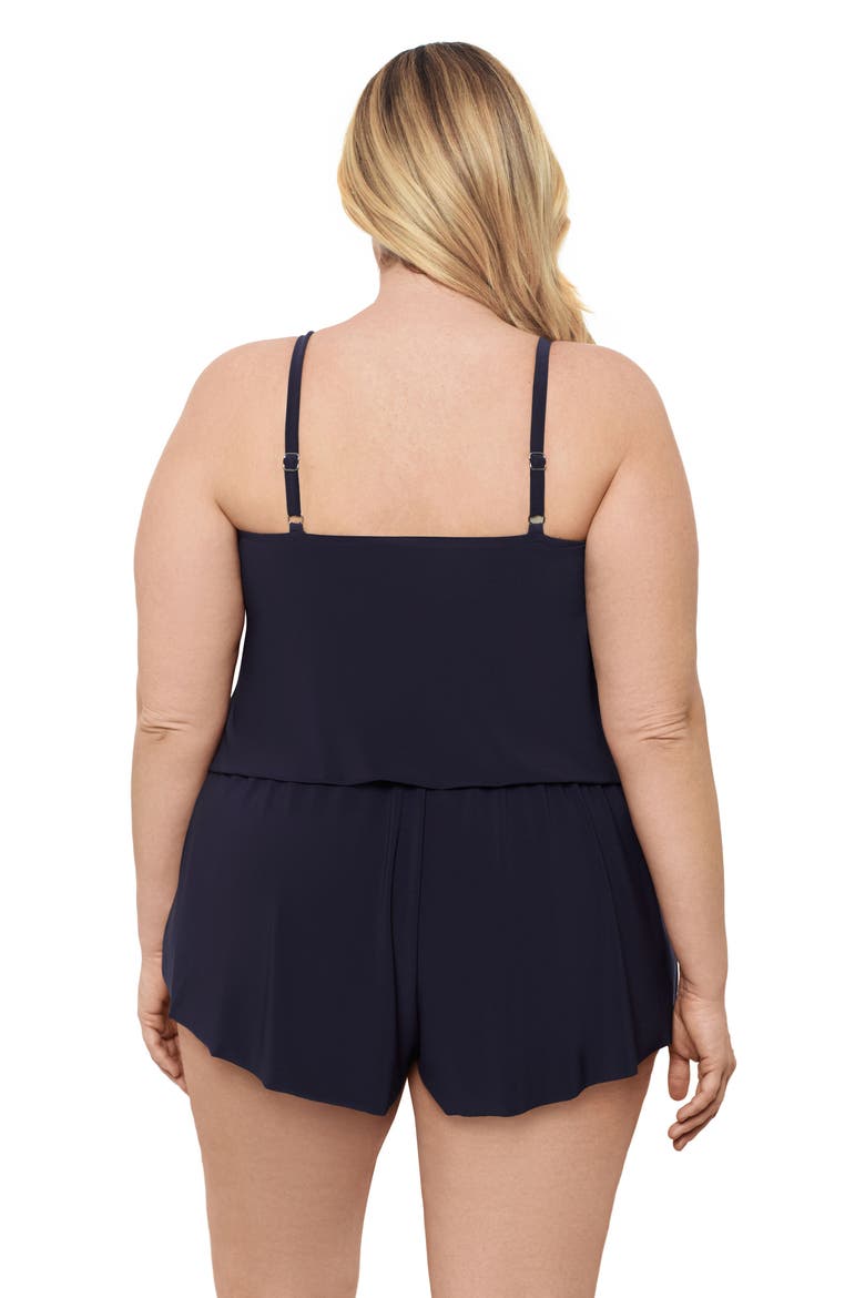 Plus Size Keyhole Blouson Slimming Swimsuit Romper with Pockets, Alternate, color, True Navy