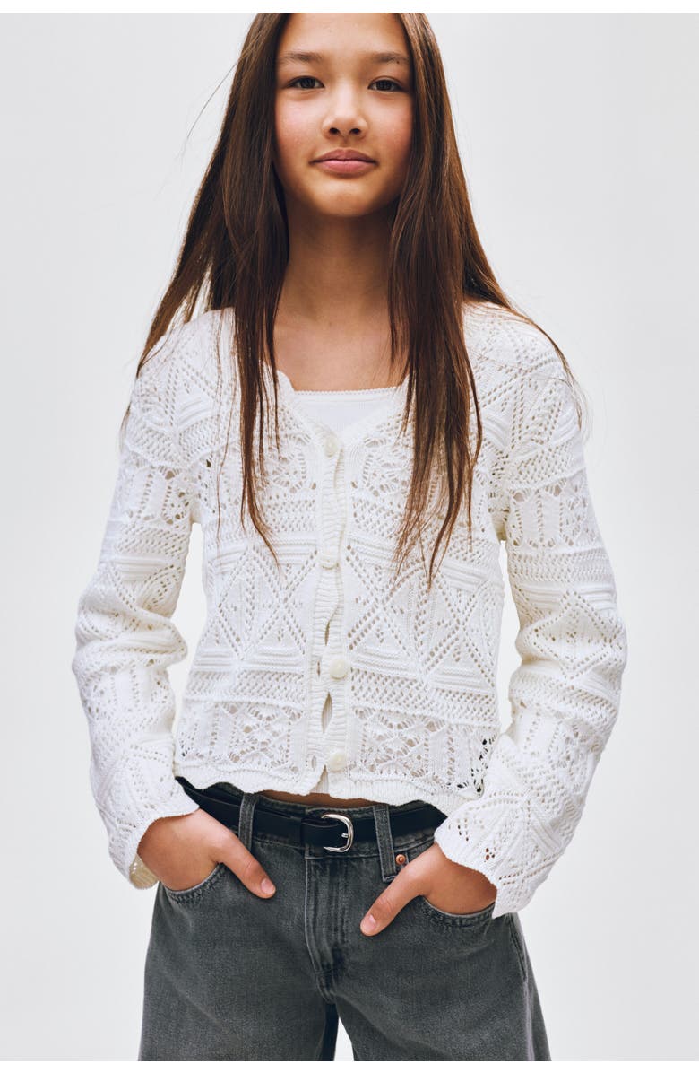 H&M Crochet-look Cardigan, Alternate, color, White