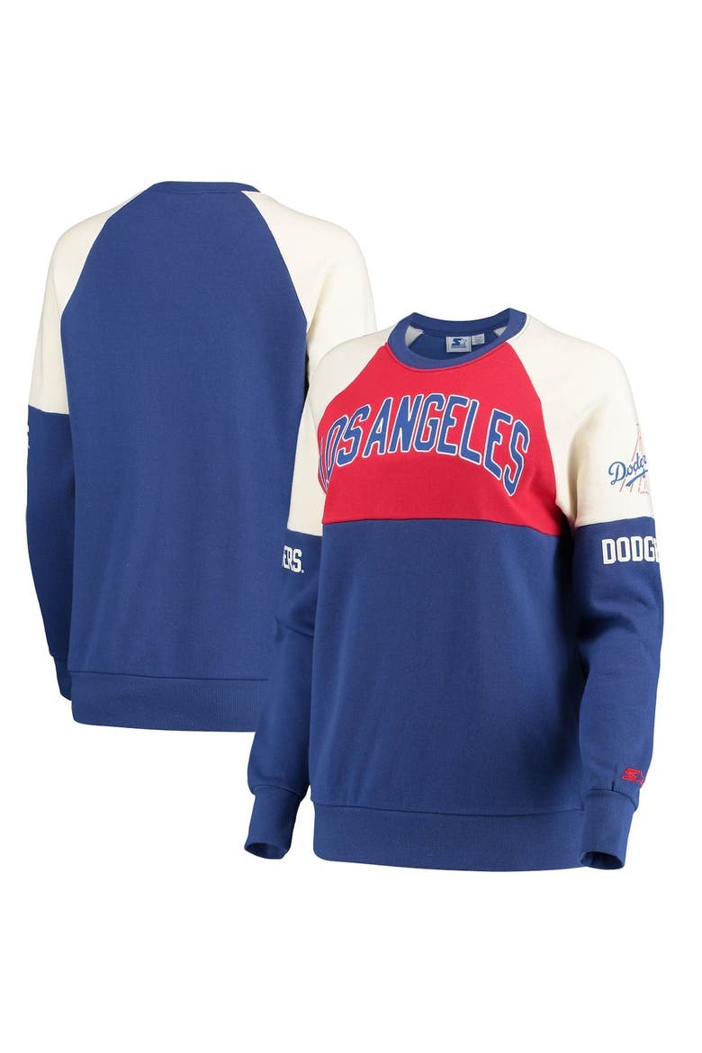 Women's Starter Royal/Red Los Angeles Dodgers Baseline Raglan Pullover Sweatshirt, Main, color, RED