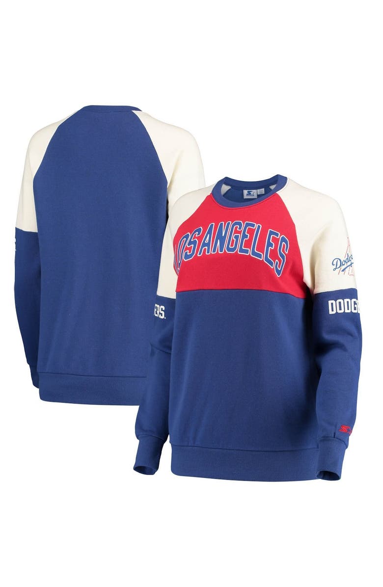 STARTER Women's Starter Royal/Red Los Angeles Dodgers Baseline Raglan Pullover Sweatshirt, Main, color, 