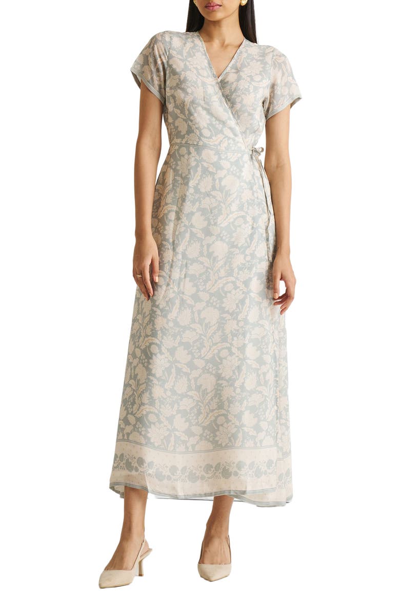 Reistor Maxi Floral Wrap Dress, Main, color, Vintage Bouquet Blue