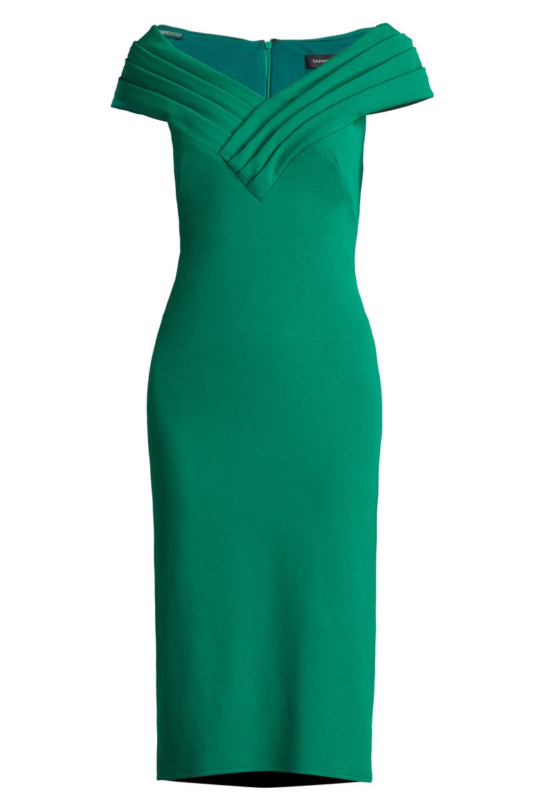 Pleated Cap Sleeve Crepe Sheath Dress, Alternate, color, BAMBOO
