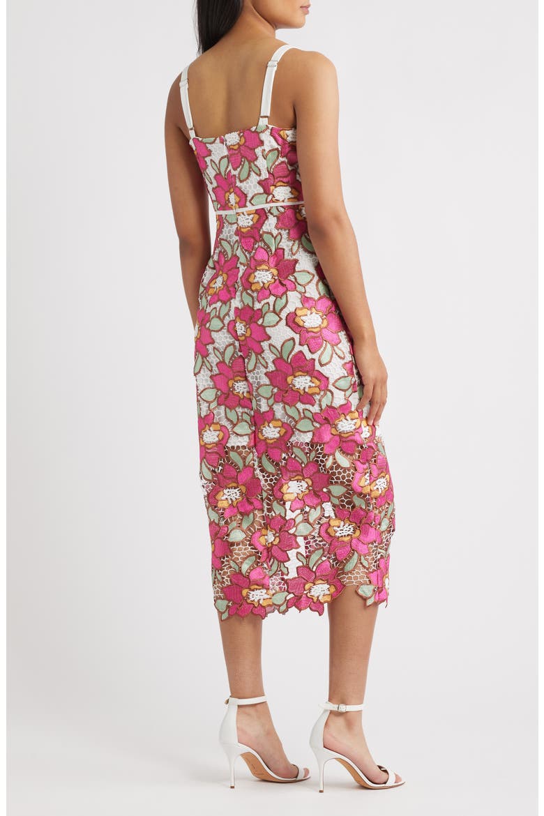 Embroidered Rose Midi Sheath Cocktail Dress, Alternate, color, PINK MULTI