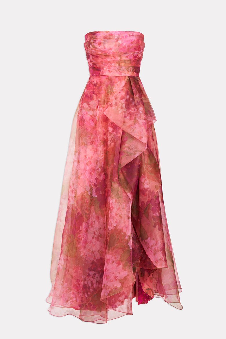 Fahreta Strapless Organza Gown, Alternate, color, Printed Wisteria