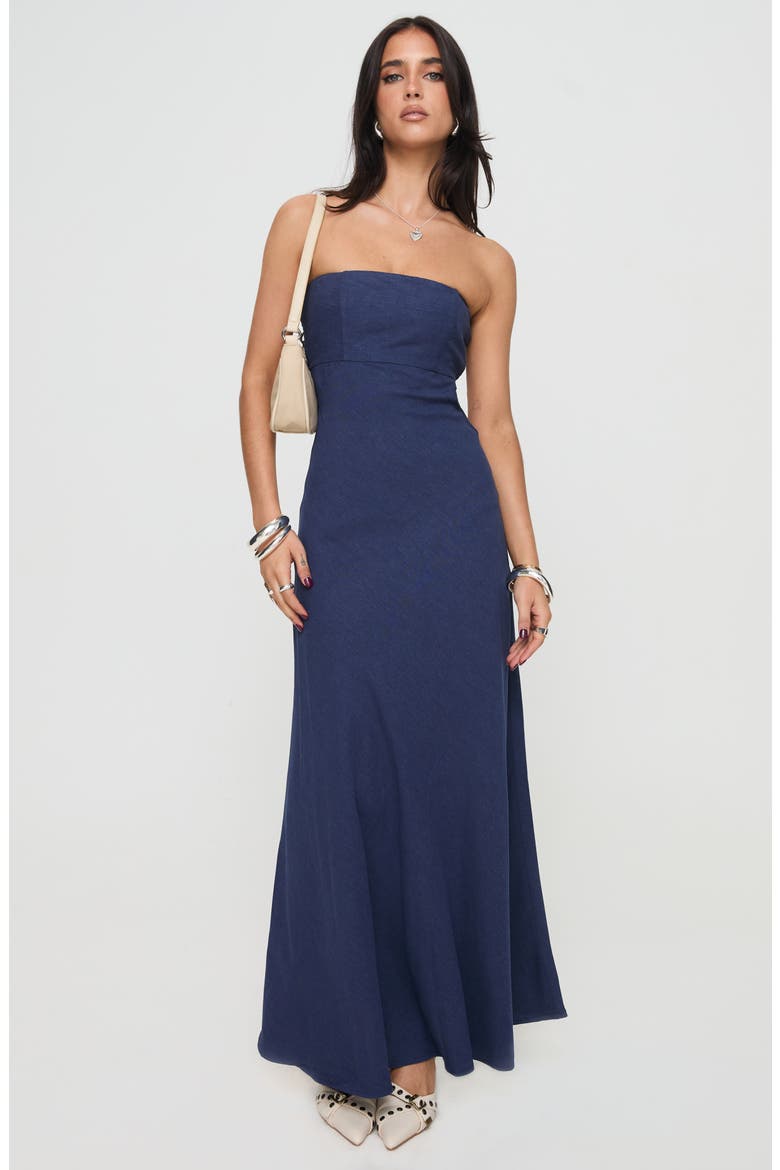 Yahir Strapless Linen Blend Maxi Dress, Alternate, color, NAVY
