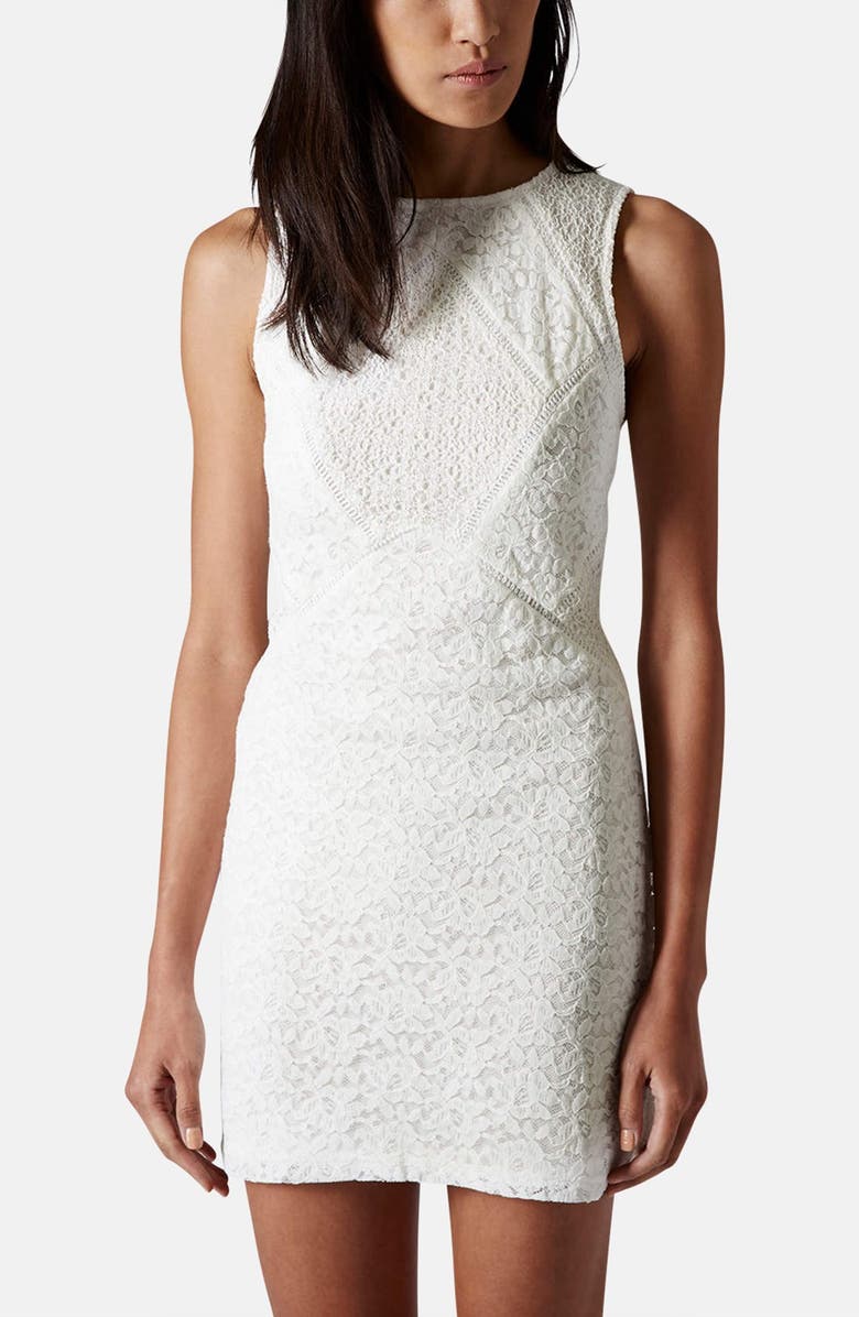 Topshop Mixed Lace Body-Con Dress, Main, color, 