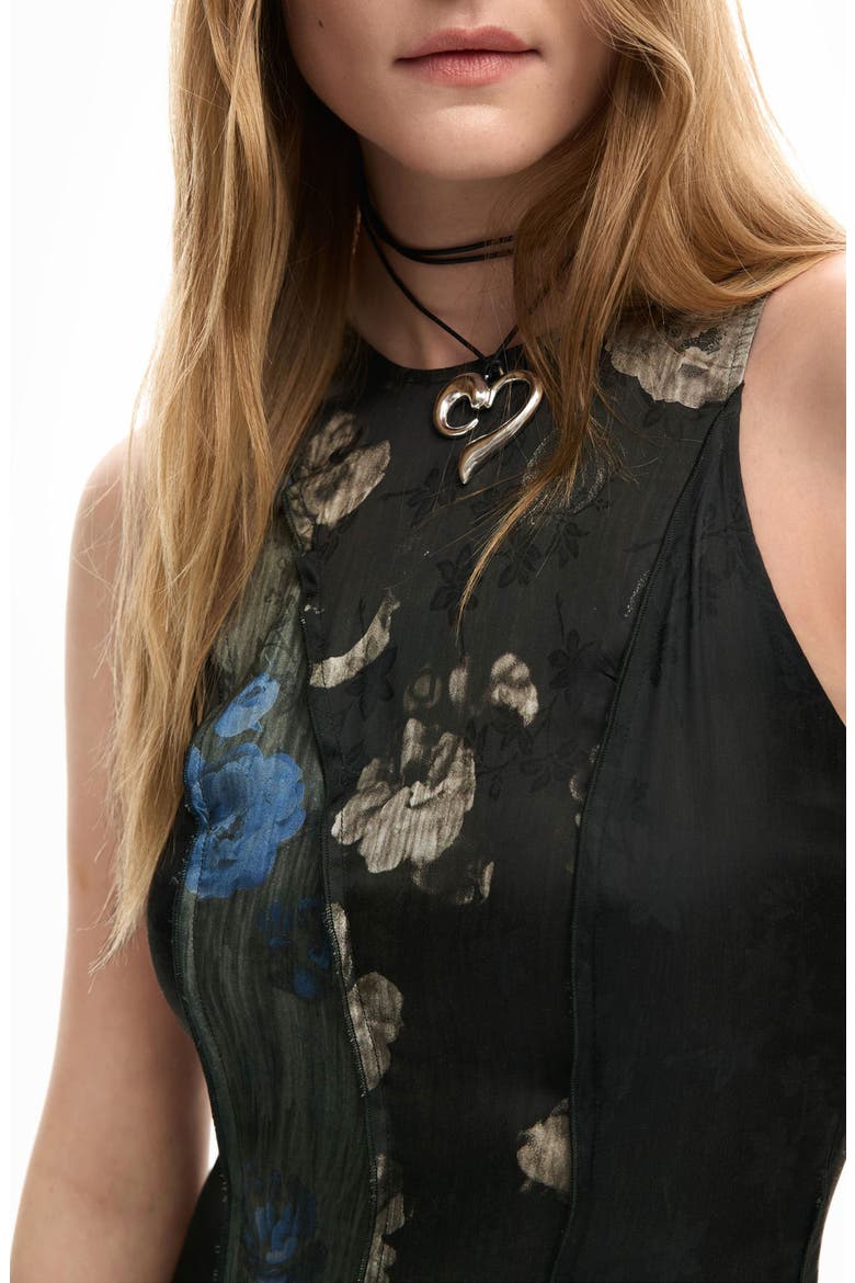 Floral Print Sleeveless Minidress, Alternate, color, BLACK