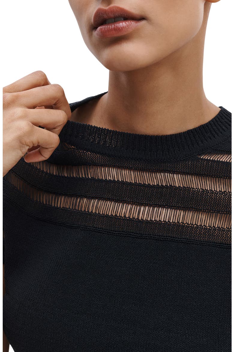 Britt Openwork Crewneck Sweater, Alternate, color, BLACK