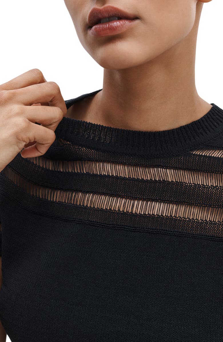 rag & bone Britt Openwork Crewneck Sweater, Alternate, color, Black