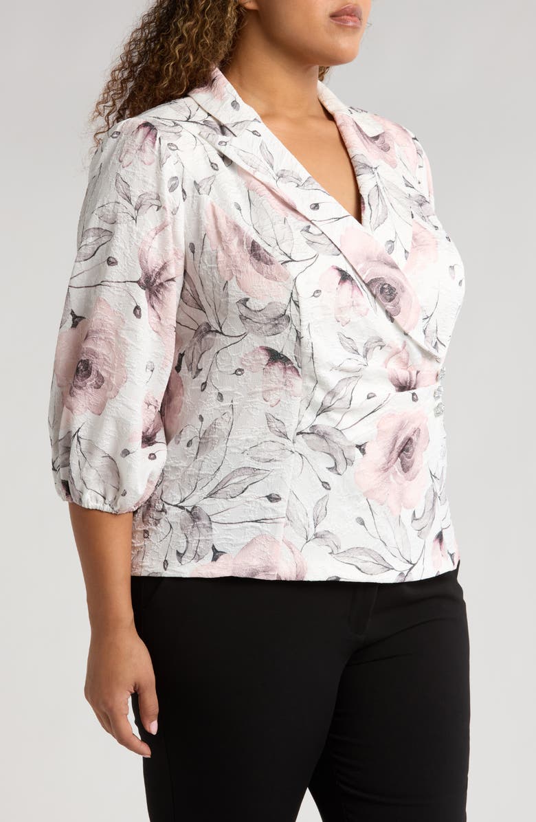 Alex Evenings Print Jacquard Side Button Jacket, Alternate, color, Ivory/Pink