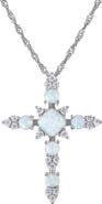 FZN Sterling Silver Lab-Grown Opal Cross Pendant Necklace