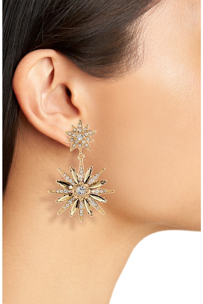 Crystal Star Drop Earrings, Alternate, color, GOLD/ GOLD