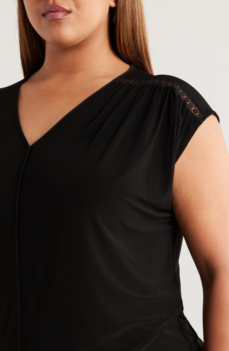 Anne Klein Lace Inset V-Neck Top, Alternate, color, 