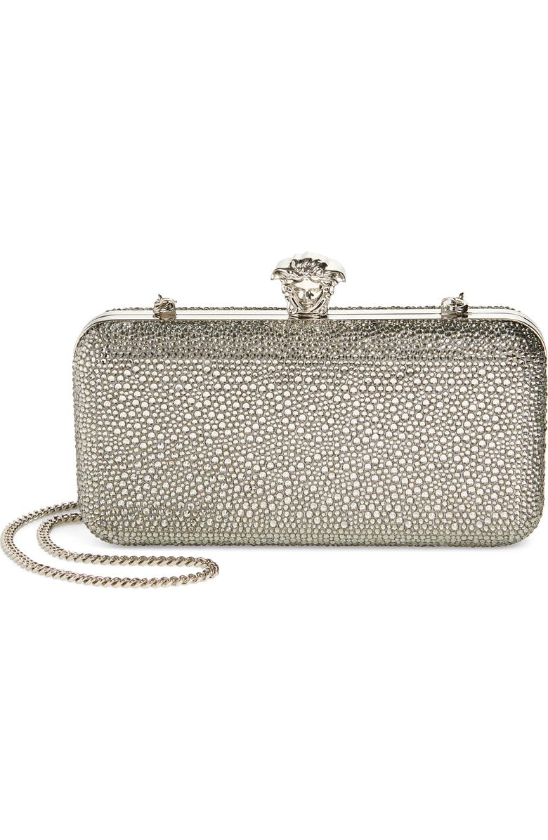 Versace Embellished Clutch, Main, color, Pearl Grey-Palladium