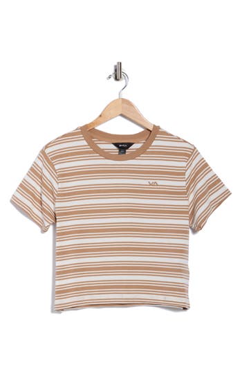 Rvca Seeing Stripes Short Sleeve Crop Tee In Brown