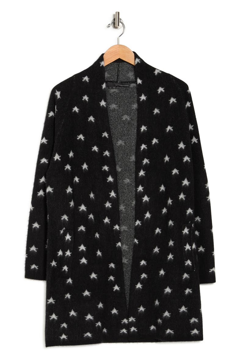 Allyson Star Print Open Cashmere Cardigan, Alternate, color, BLACK/ CHALK